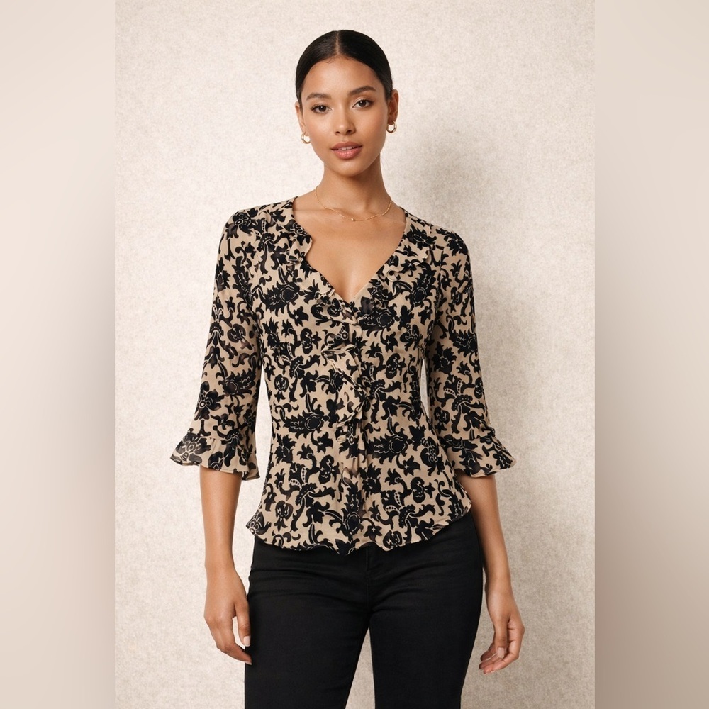 Y2K ICE Silk Burnout Floral Beaded Blouse Size S Fairy Grunge Ethereal Indie